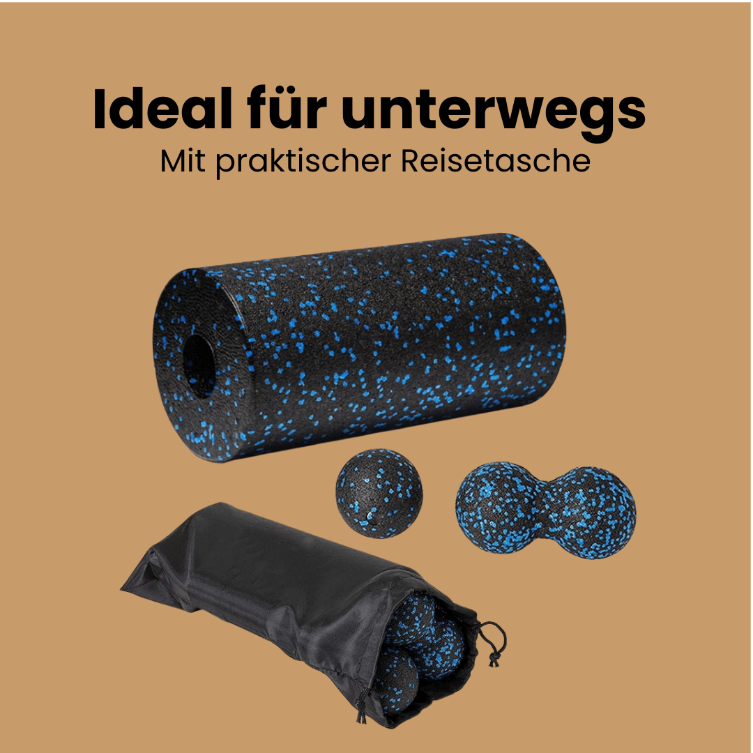 Faszien- Rolle inkl. Massage- Ball Set mit praktischer Tasche für eine entspannte Muskulatur