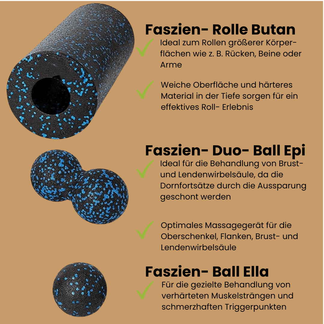 Faszien- Rolle inkl. Massage- Ball Set mit praktischer Tasche für eine entspannte Muskulatur